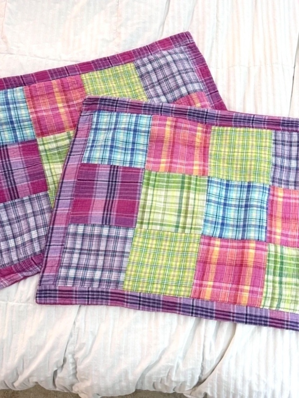 COOL Madras Patchwork Quilted Pillow Shams Pink Purple